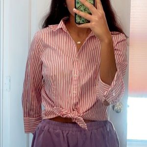 White and pink striped button down